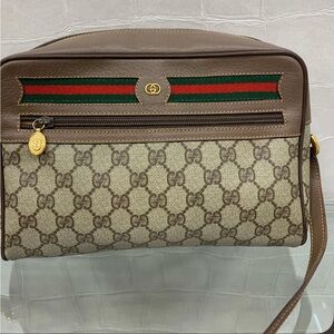 Gucci Brown and Beige Monogram Shoulder Bag